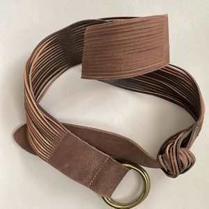Brown leather belt, taupe, size XS/S